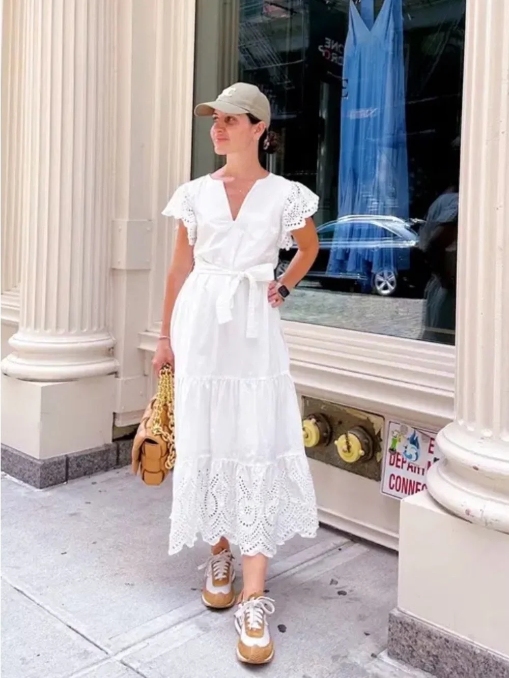 Rails Gia Dress Women's White Eyelet Midi Dress with Tie Waist Sz L